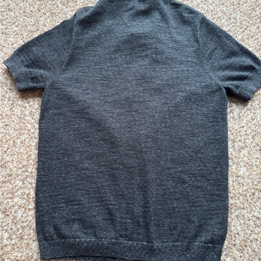 Nordstrom Women Gray Tight Knit Sweater/Shirt Size Med Button Down Short Sleeve - Picture 2 of 4